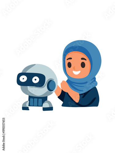 girl inventor showcasing intelligent robot at science fair