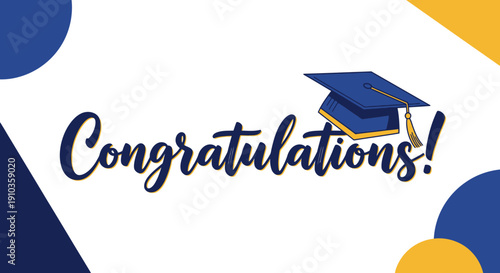 Vibrant 'Congratulations!' Design with Graduation Cap and Dynamic Abstract Background for Academic Success and Celebration of Milestones