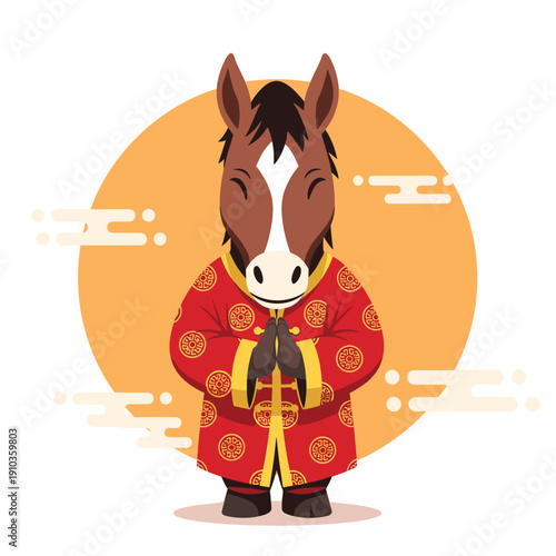 Year of the Horse Chinese New Year Mascot Greeting Traditional Attire