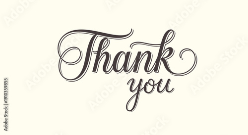 Stylized 'Thank You' script lettering, a graceful typographic design conveying heartfelt appreciation and sincere gratitude