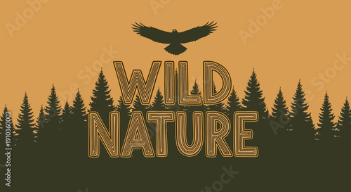 Soaring eagle above a majestic forest, symbolizing untamed wilderness and the serene beauty of wild nature in a vivid illustration