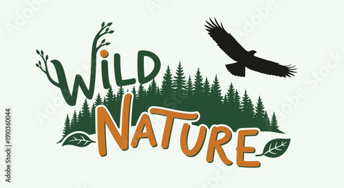 Wild Nature - Majestic Eagle Soars Over Verdant Forest Landscape with Lush Trees and Foliage