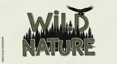 Embrace the wilderness with this rustic design featuring a majestic eagle soaring above a dense pine forest, embodying the spirit of wild nature and adventure