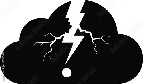 Black storm cloud icon with a lightning bolt exclamation mark symbol.