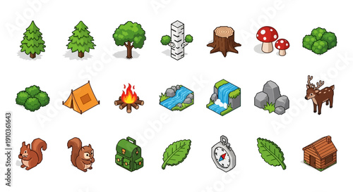 Vibrant cartoon forest elements for nature and adventure designs