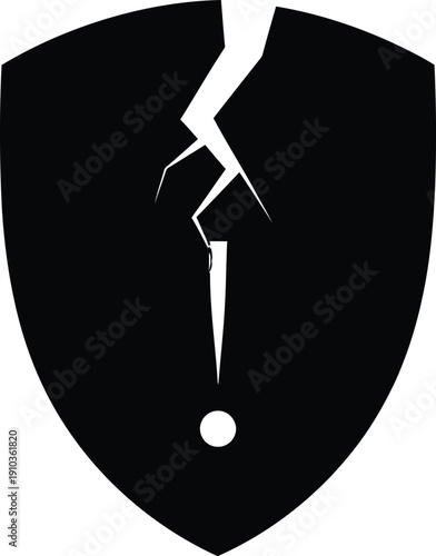 Broken shield icon with a crack forming an exclamation mark symbol.