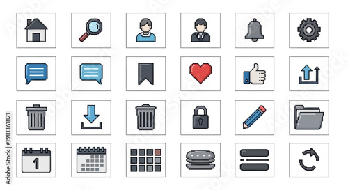 Pixel art icons for business and communication