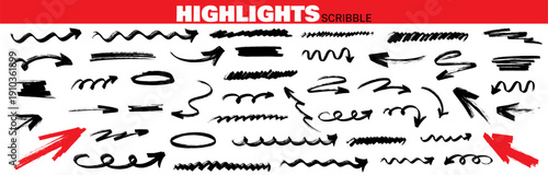 Expressive paper doodle with marker strokes and highlight lines, playful underline rhythm and arrow shapes, marker highlight sketch with underline texture.