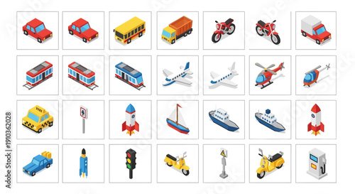 Collection of colorful transportation icons for modern projects