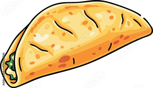 Delicious Golden Brown Taco with Savory Filling Isolated on White Background.