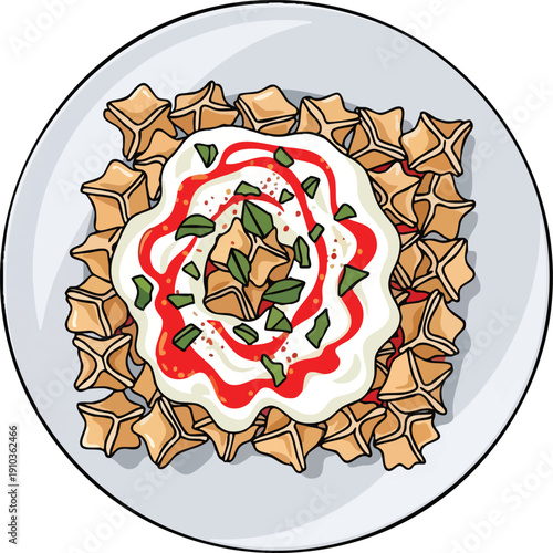 Delicious Turkish Manti Dumplings with Yogurt and Sauce.