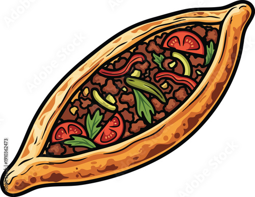 Delicious Turkish Pide with Minced Meat and Vegetables 1.