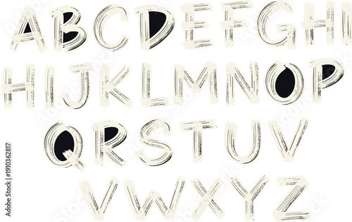 Handdrawn alphabet isolated on white background featuring uppercase letters a through z, created with a brush and ink for a unique, artistic font style