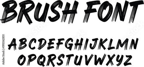 Brush font alphabet uppercase letters isolated on white background hand drawn typeface for lettering and typography vector illustration of grunge style abc