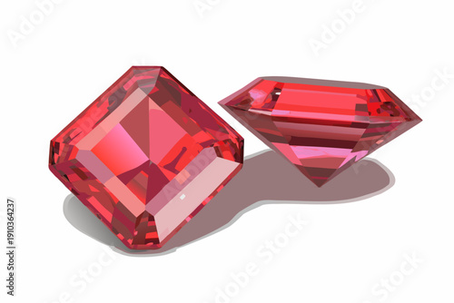 Two polished red gemstones a ruby and a smaller cut gem