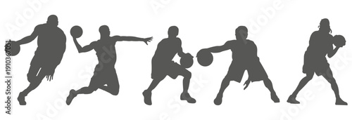 Basketball player silhouettes set in action poses