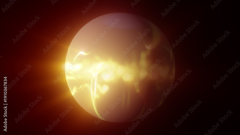 Obraz premium Intense golden energy sphere glowing with bright swirling light waves and warm radiant flares in a dark background