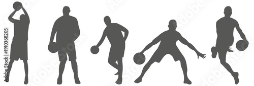 Basketball player silhouettes set in action poses
