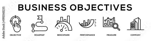 Business Objectives web banner icon vector illustration concept for business with icon of Objective, Roadmap, Benchmark, Performance, Measure,.