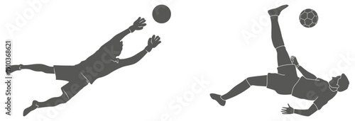 Soccer and football player silhouettes in action poses