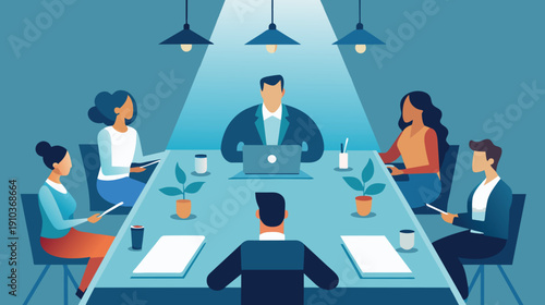 Business Team Meeting – Corporate Collaboration Illustration