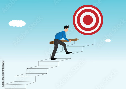 Climbing the Stairs to Success – Business Goal Achievement Illustration
