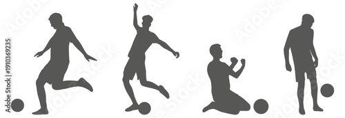 Soccer and football player silhouettes in action poses