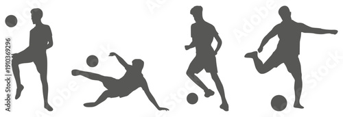 Soccer and football player silhouettes in action poses