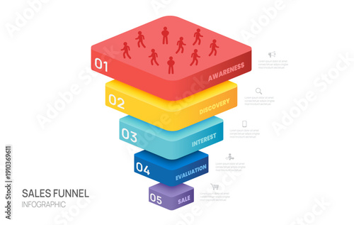 Infographic template for business. 5 steps Modern Sales funnel Tunnel diagram, presentation vector infographic.