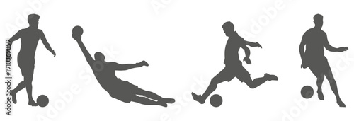 Soccer and football player silhouettes in action poses