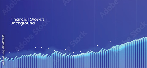 Financial growth background with rising blue 3D bar chart