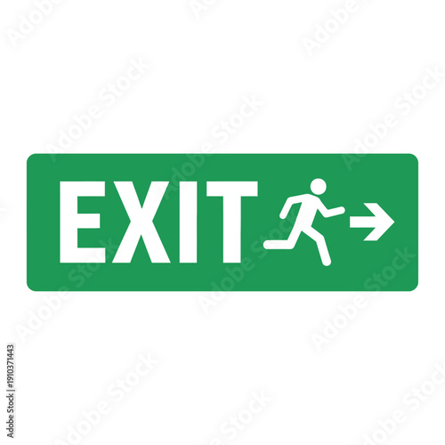Green Exit Sign with Running Man Icon and Arrow