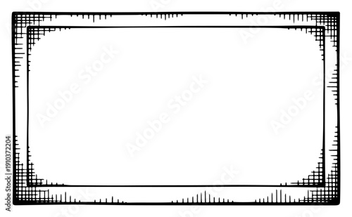 Vintage decorative rectangular frame with hand drawn hatching in detailed engraving style