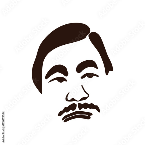 Brown Silhouette Profile Of A Man With A Moustache And Side Parted Hair On A White Background