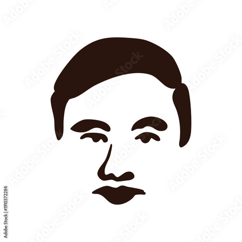 Stylized Portrait Illustration Of A Man Face With Dark Brown Hair And Mustache On White Background