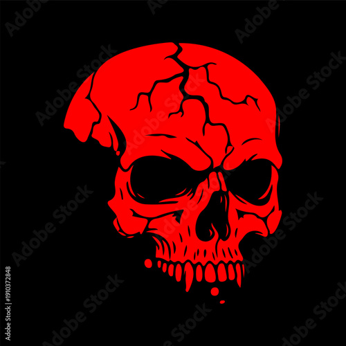 Red Skull Horror Gothic Dark Vector Illustration on Black