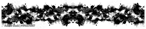 Symmetrical panoramic grunge banner with ink splatters and artistic paint blots in punk style