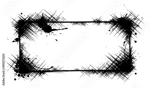 Rectangular grunge frame with aggressive crosshatching and messy ink splatters in punk style