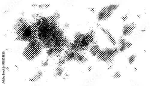 Abstract pattern of scattered cross hatched patches in black and white vintage engraving style