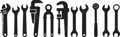 Hand tool silhouette icons set wrenches and pliers industrial symbol vector illustration