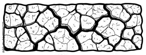 Horizontal block of cracked dry mud or stone in bold ink style
