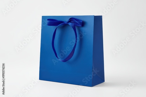 Single Blue Gift Bag on Clean White Backdrop, Minimal Product Shot