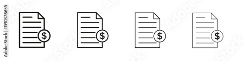 Invoice payment icon, thin line symbols. eps 10 vector