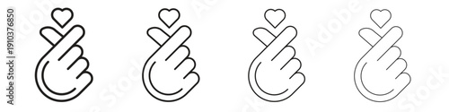 korean heart icon, thin line symbols. eps 10 vector