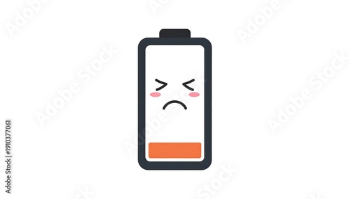 Sad Low Battery Icon Illustration on White Background.
