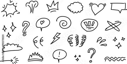 Collection of hand drawn cartoon emoticon and symbol icons
