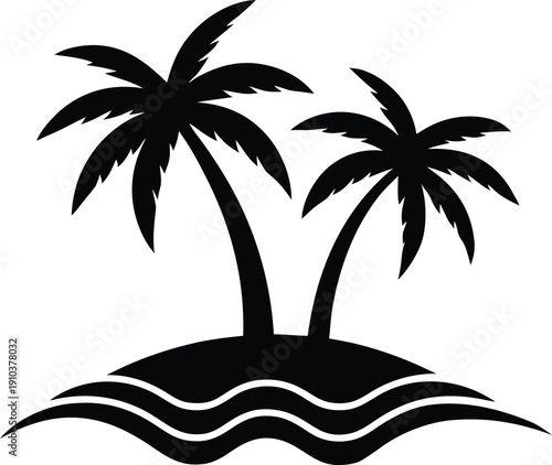Tropical Island with Palm Trees Silhouette