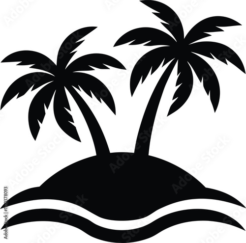 Tropical Island with Palm Trees Silhouette