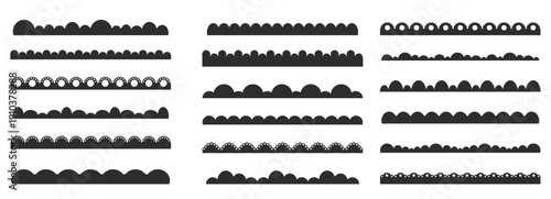 Scalloped border fluffy scalloped edge set. lace border, textile frill stripe. Cutout wavy decoration line frame collection