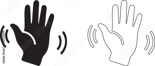 Waving Hand Icon Set, Hello and Goodbye Gesture Symbols, Welcome and Bye Hand Signs
